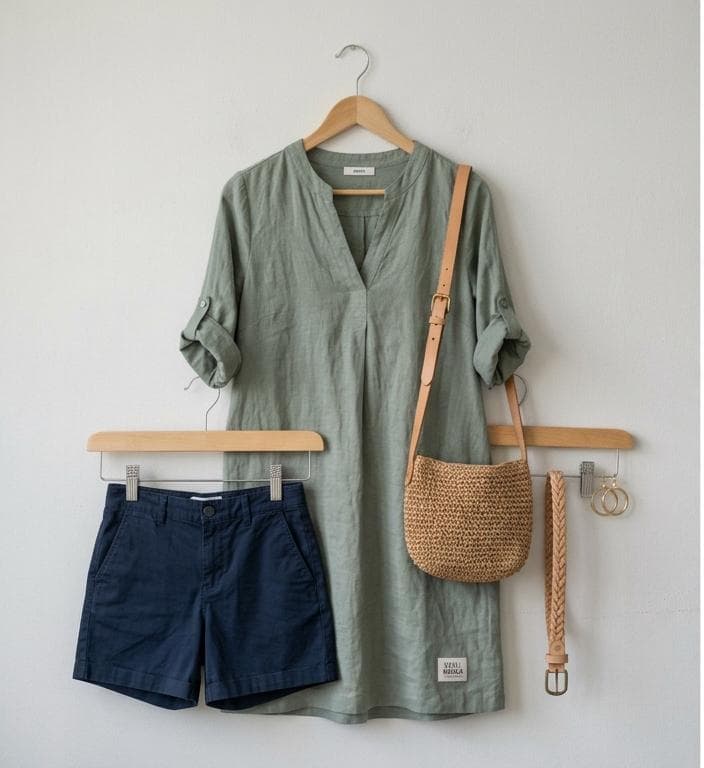 Vestido Verde Lino con Bermuda
